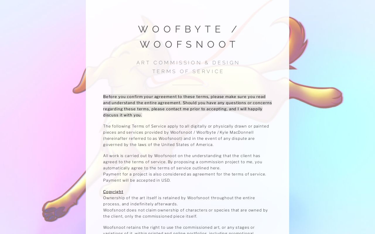 Woofsnoot's Art Commission ToS